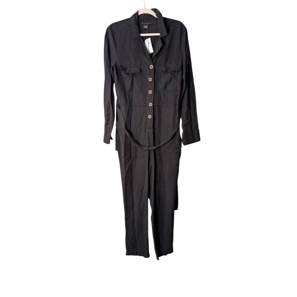 Sanctuary x Anthropologie Utility Jumpsuit Black Button Front Belted Size Medium